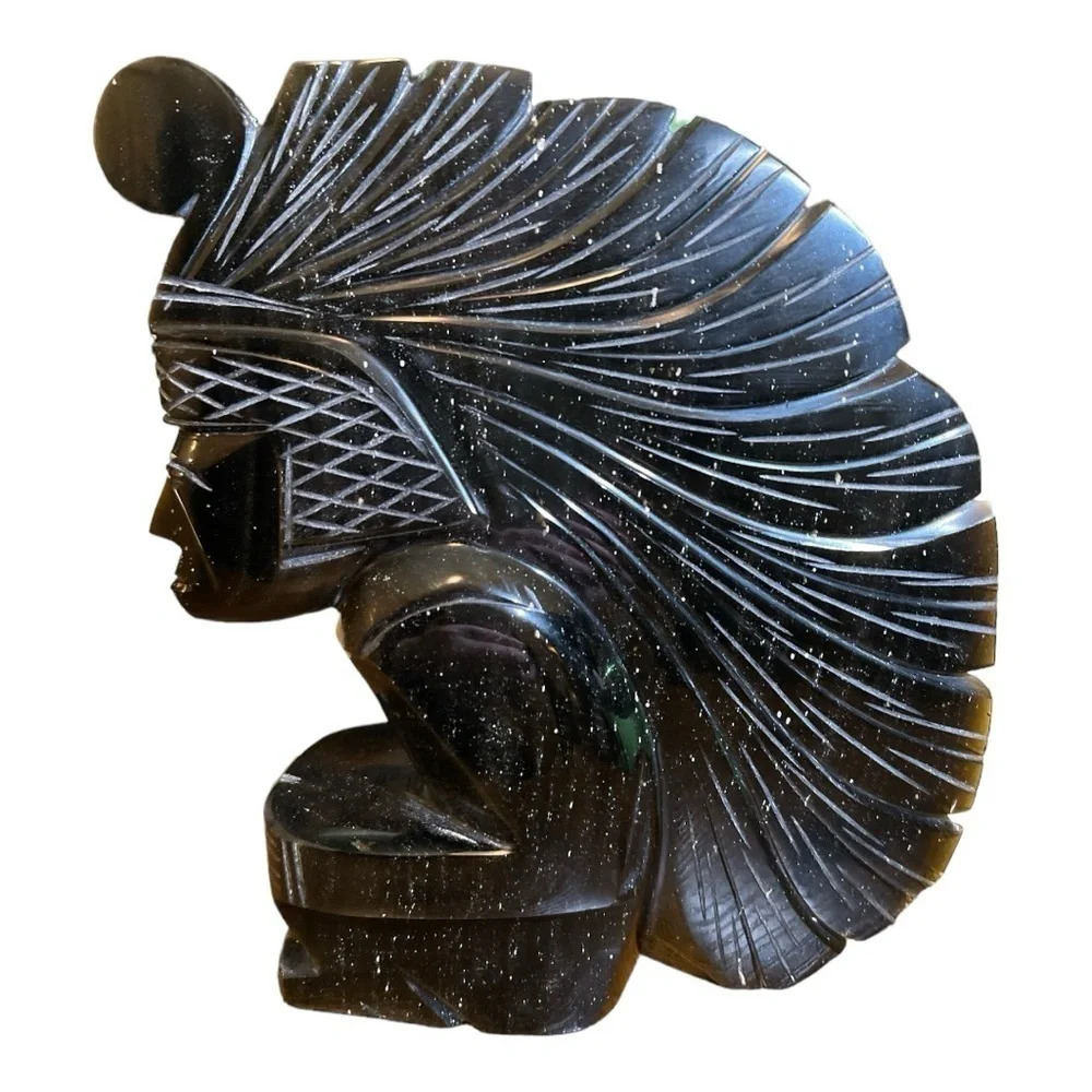 Vintage Natural Golden Sheen Obsidian Native Mayan Sculpture